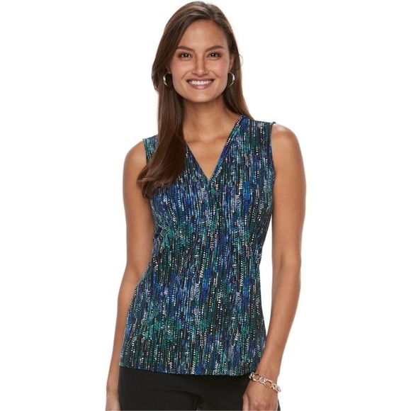 Dana Buchman Womens Sleeveless Top V Neck Blue Green Small Career Casual NWT - Picture 1 of 7